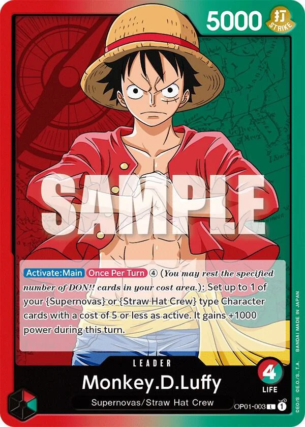 Monkey.D.Luffy leader, OP-01 Romance Dawn OP01-003 — publisher reference scan, not a photo of this copy